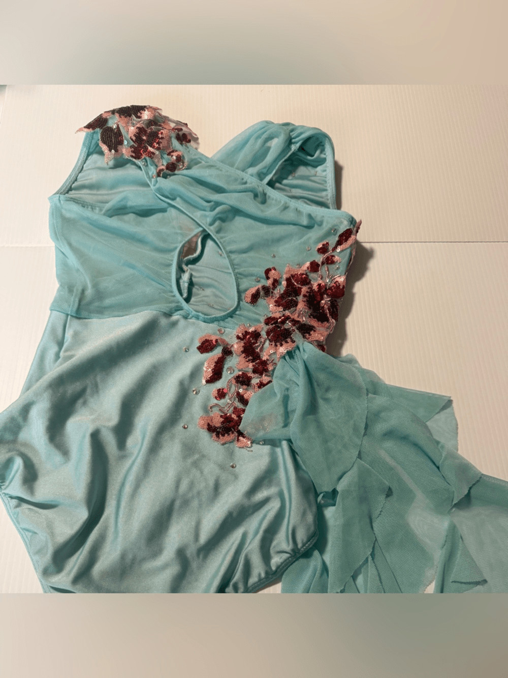 Glamour solo dance costume aqua blue lyrical contemporary mesh dress XSA