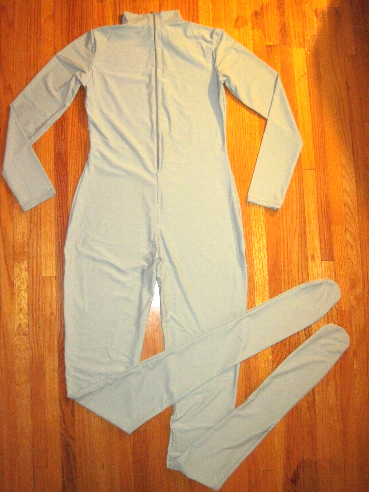 Plus Size Shiny Gray Long Sleeve T Neck Footed Unitard Jumpsuit Sz 2XL-16-18 New