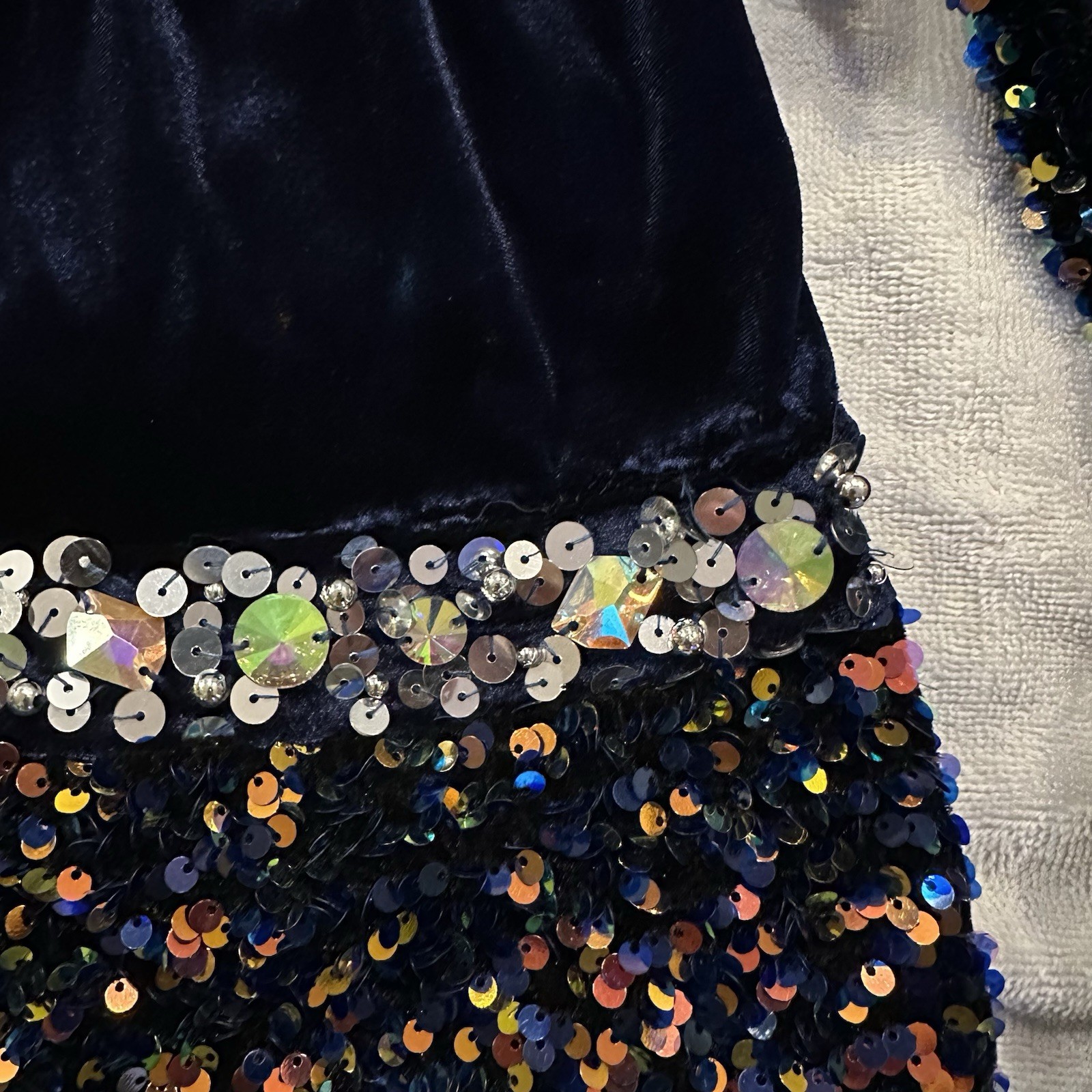 Glamour Navy Blue Velvet Sequin Rhinestone Embellished Solo Dance Costume XSA