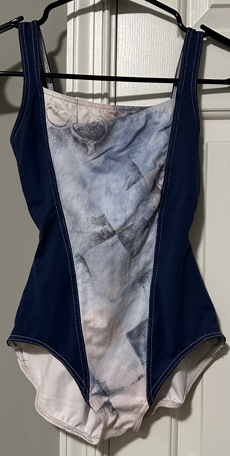 Harmonie Women’s Small Blue Patterned Tank Leotard With Shelf Lining