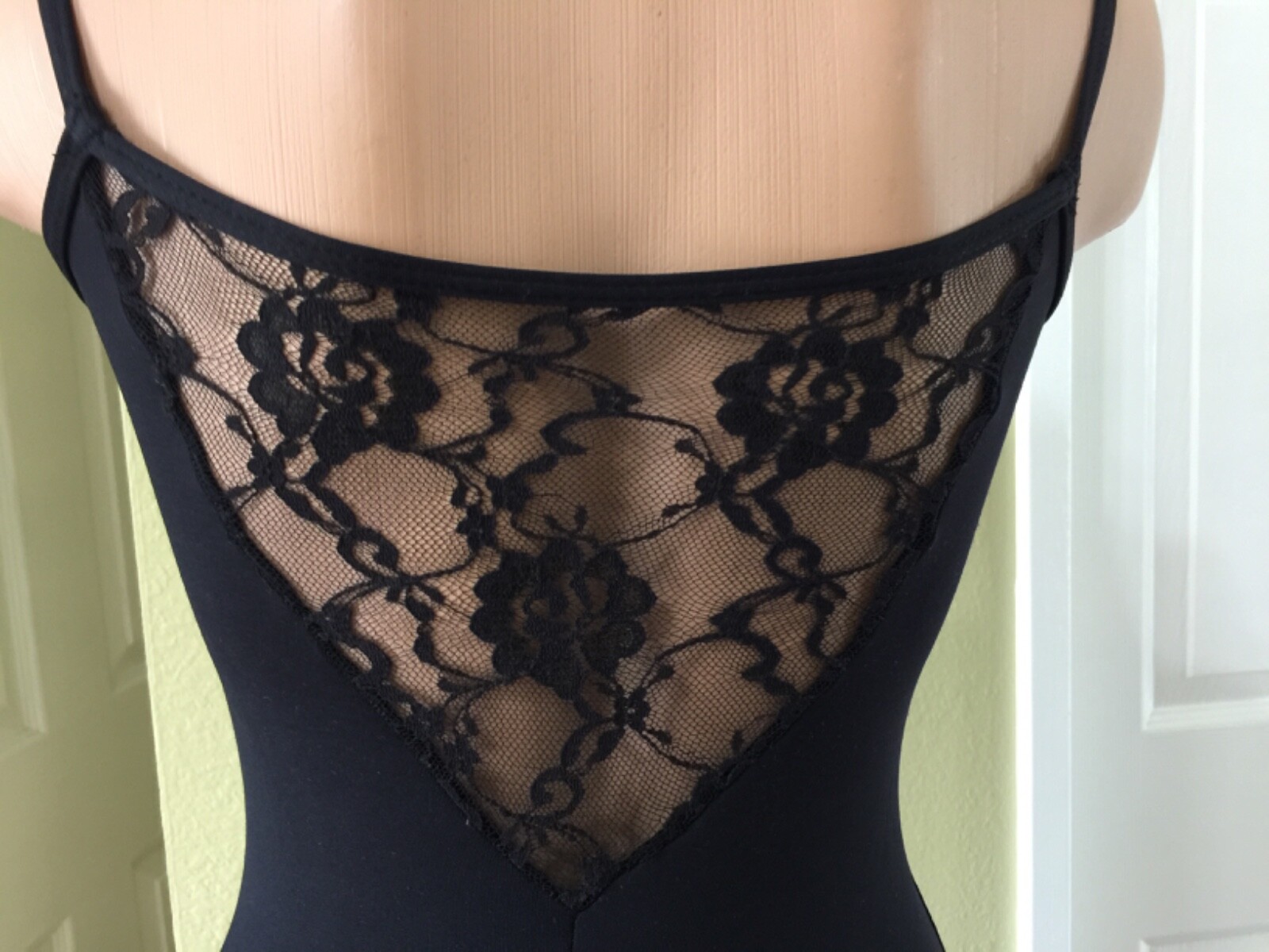 Women’s 80s Leotard Aerobic Workout Body Suit Black One Piece lace back