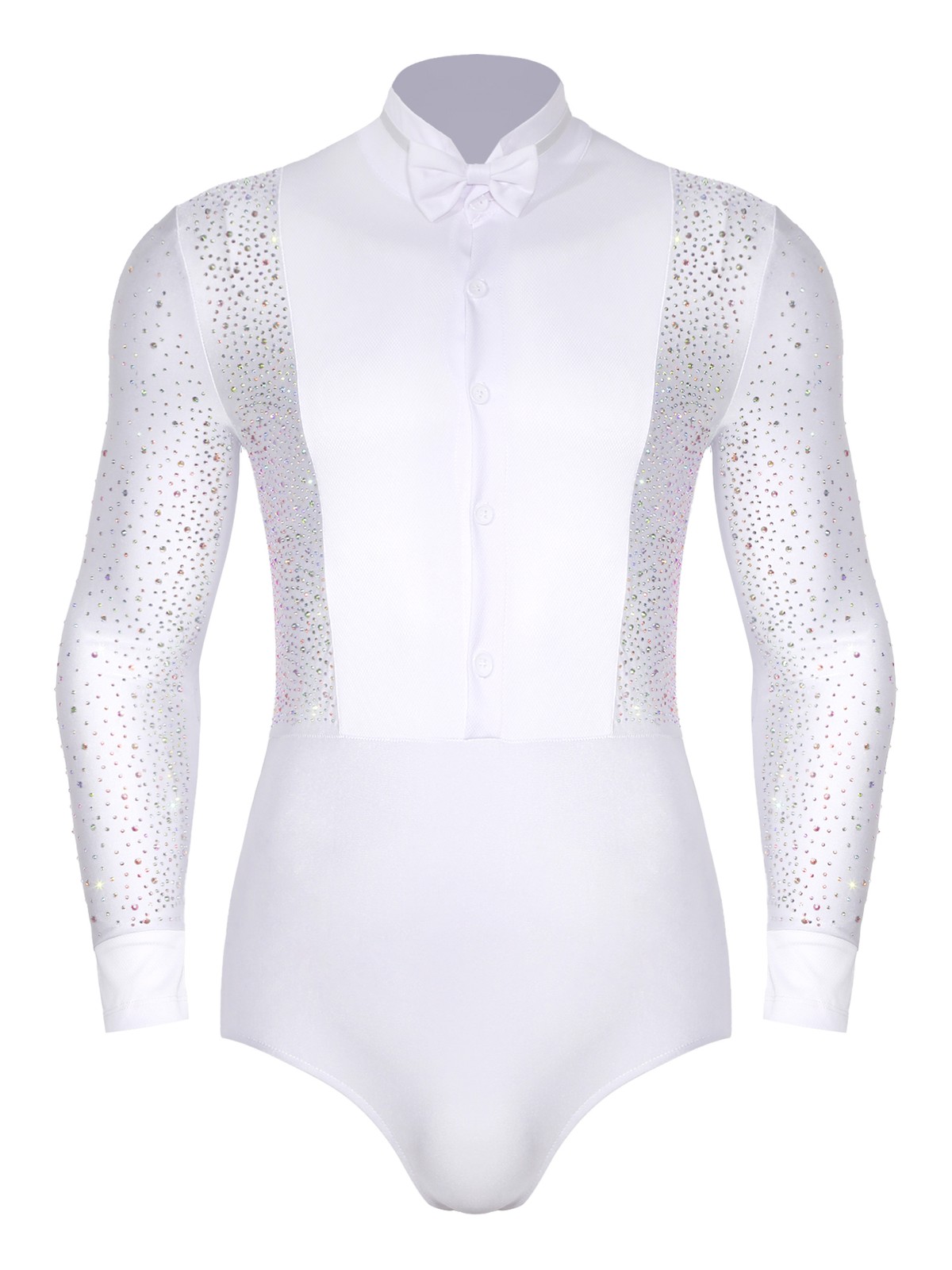 Men Shiny Latin Ballet Dance Shirt Leotard Long Sleeve Ballroom Samba Salsa Top