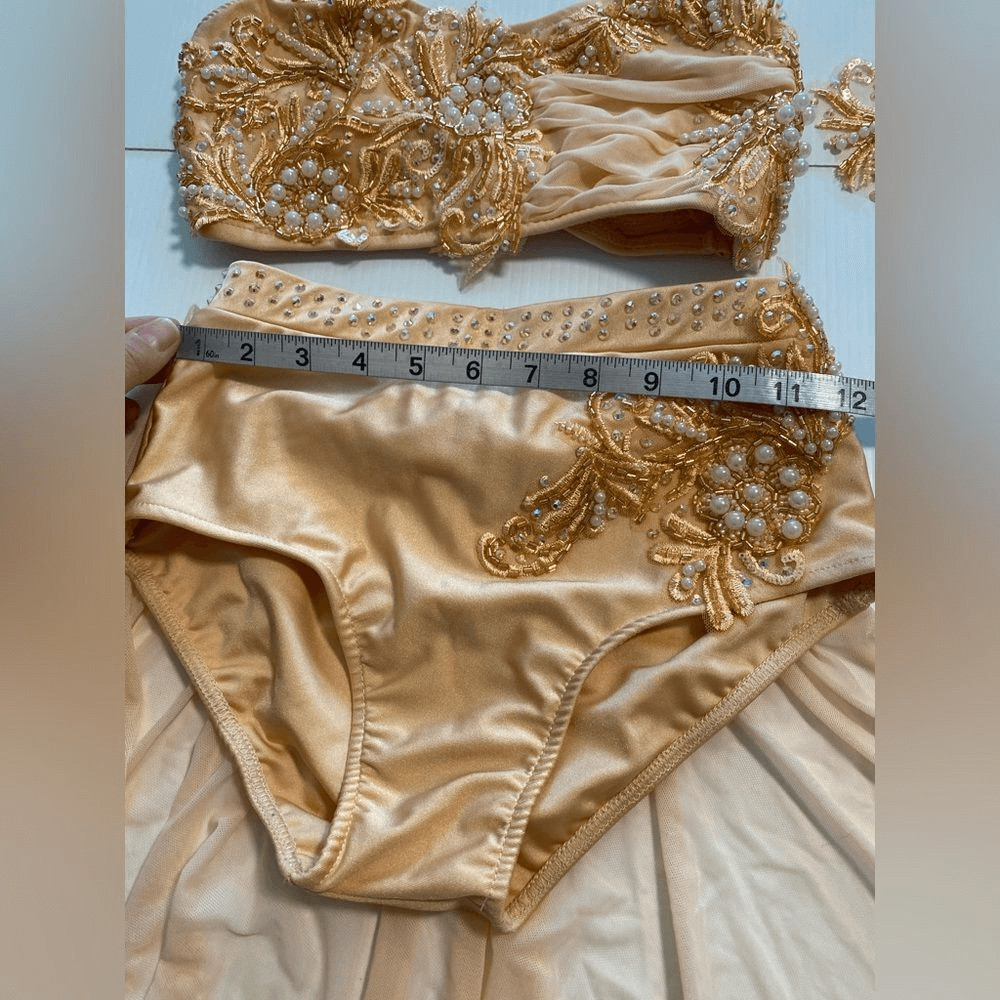 Glamour Dance Costume peach Champagne 2 Piece Pearl Lyrical Contemporary XLC SA