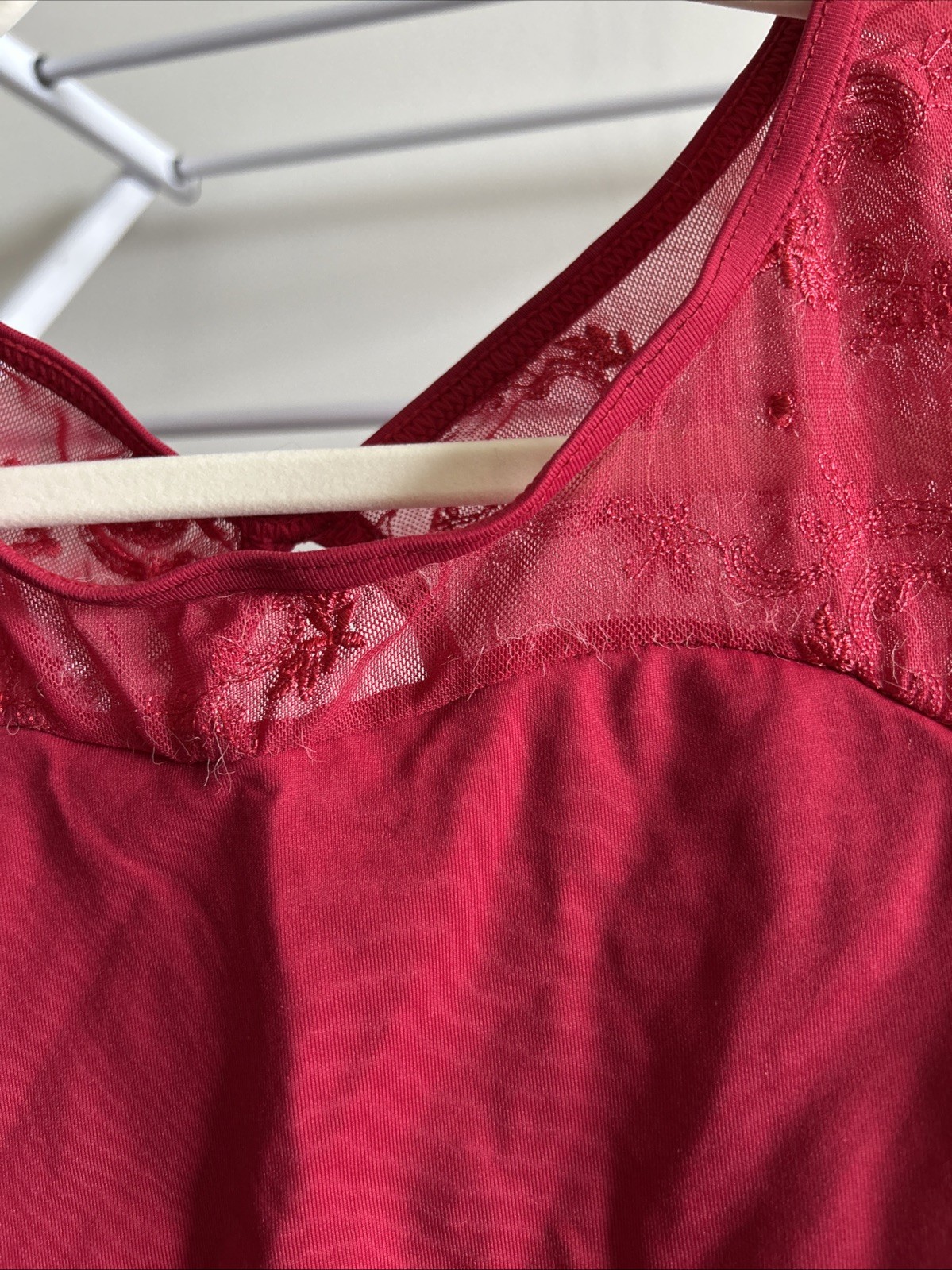 KH Martin Leotard XS Red Almost Cap Sleeve With Mesh Floral Accent & Bust Lining