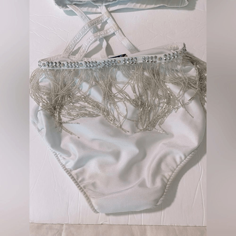 Glamour solo dance costume white fringe rhinestone tap jazz Broadway XSA adult