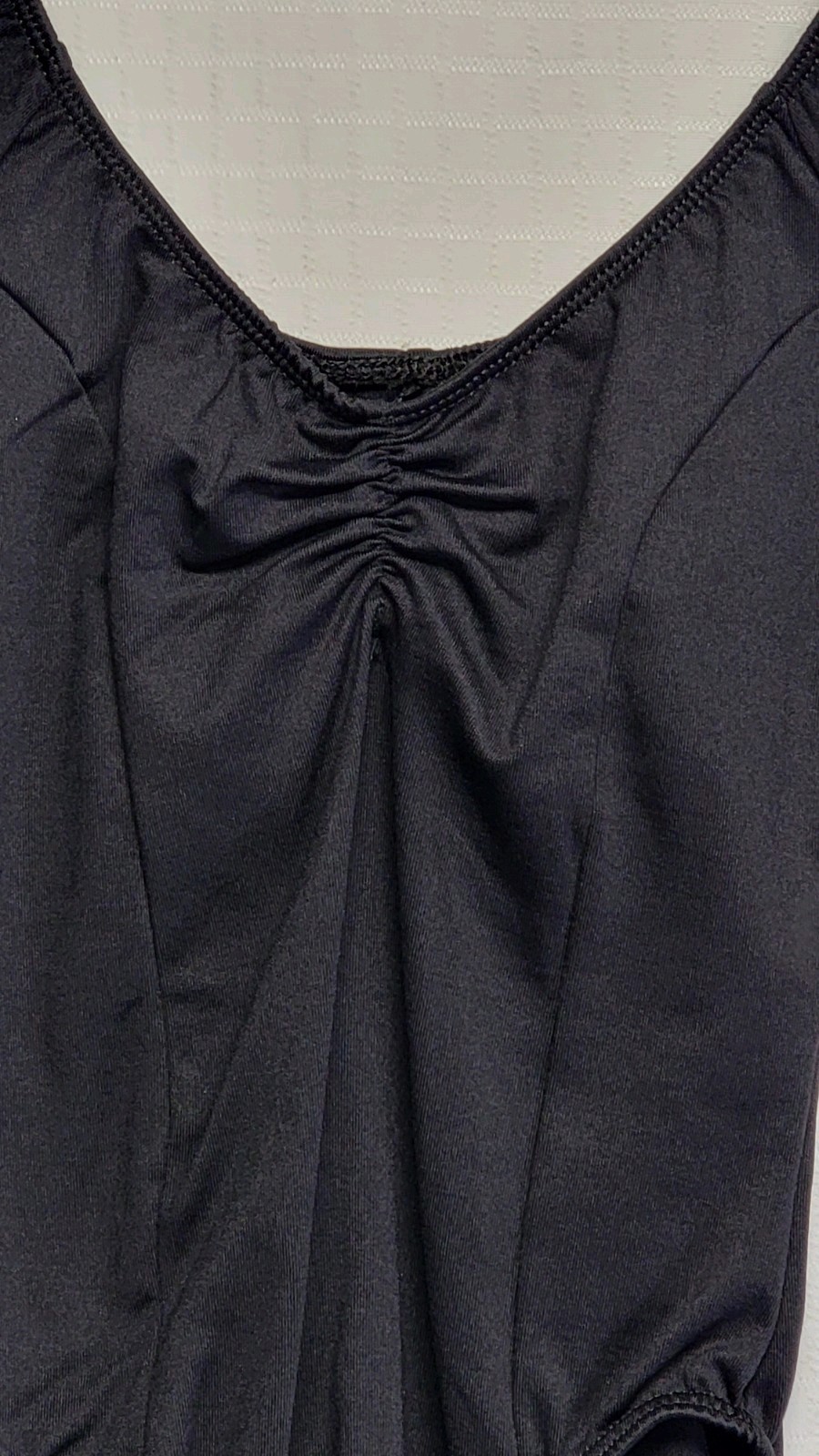 Motionwear Raglan 3/4 Sleeve Leotard Black Pinch Front Princess Seams SZ PA