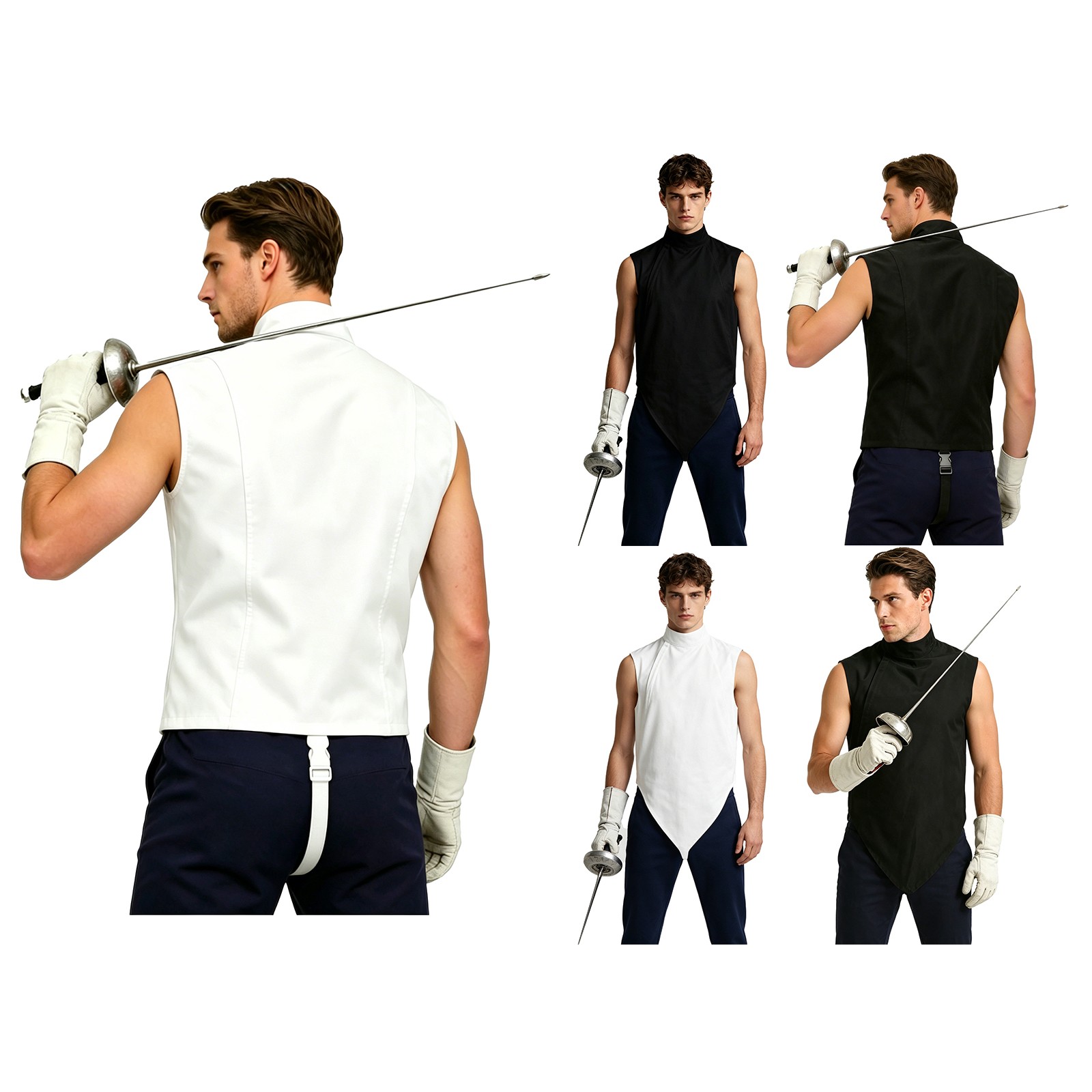 Mens High Neck Sleeveless Wrap Front Tank Top Asymmetric Fencer Blouse Shirt
