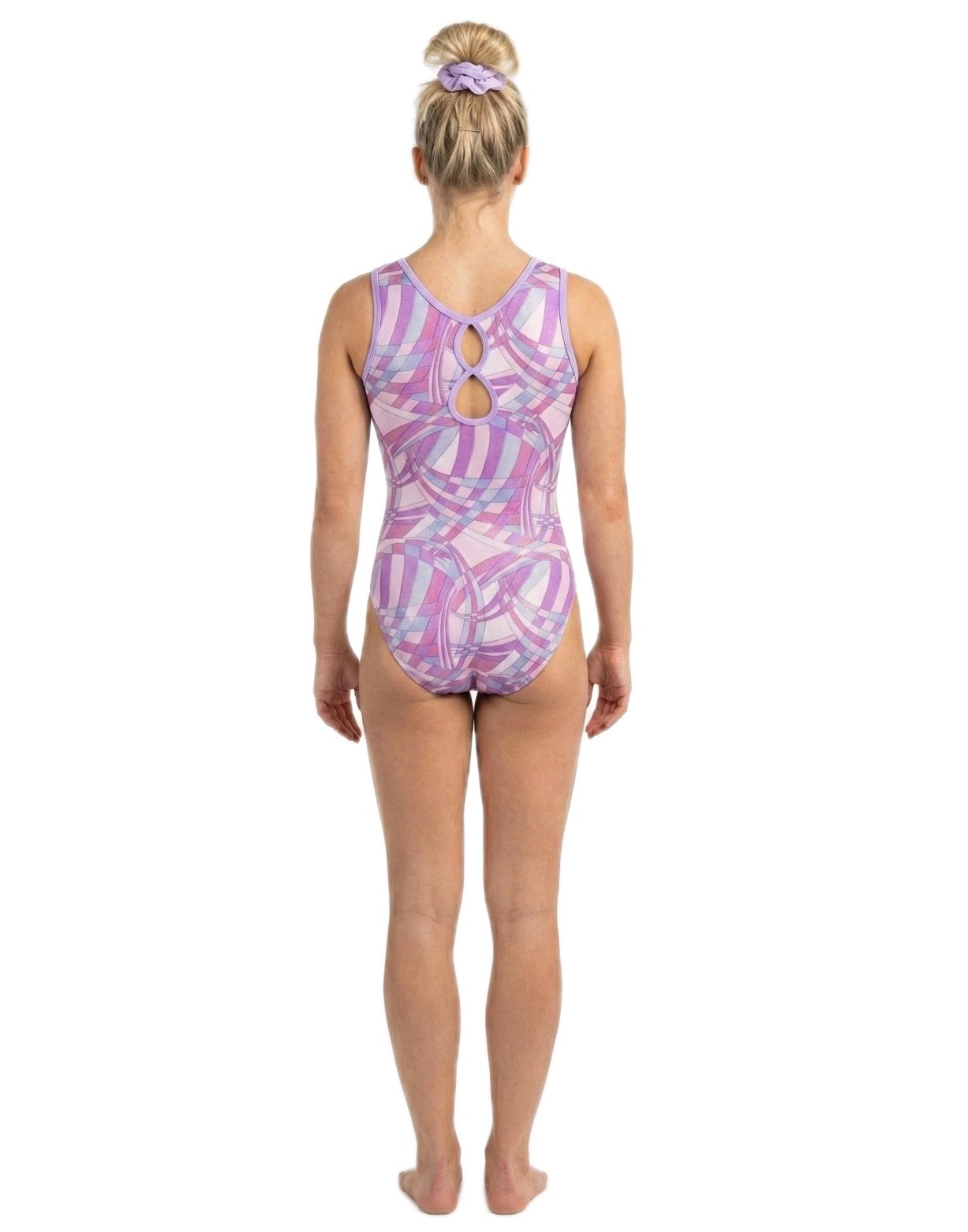 Satara VTG Pastel Purple Pixel Leotard Teardrop Keyhole Juniors M (AS Petite)