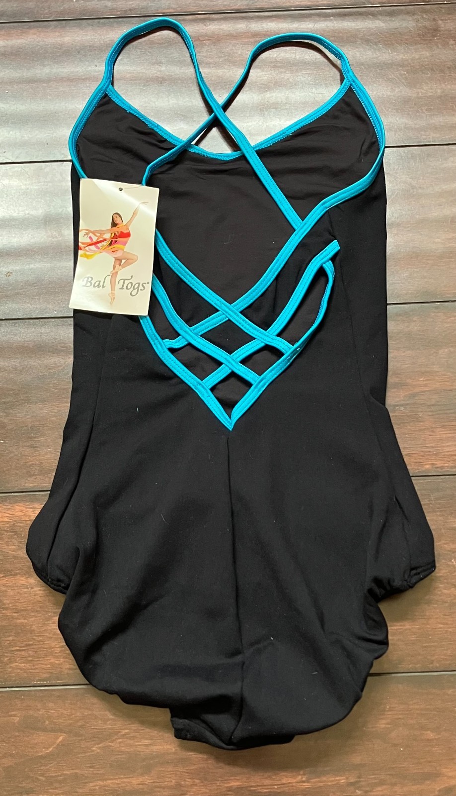 NWT Baltogs Medium Adult Black W Neon Blue Trim Ballet Dance Leotard