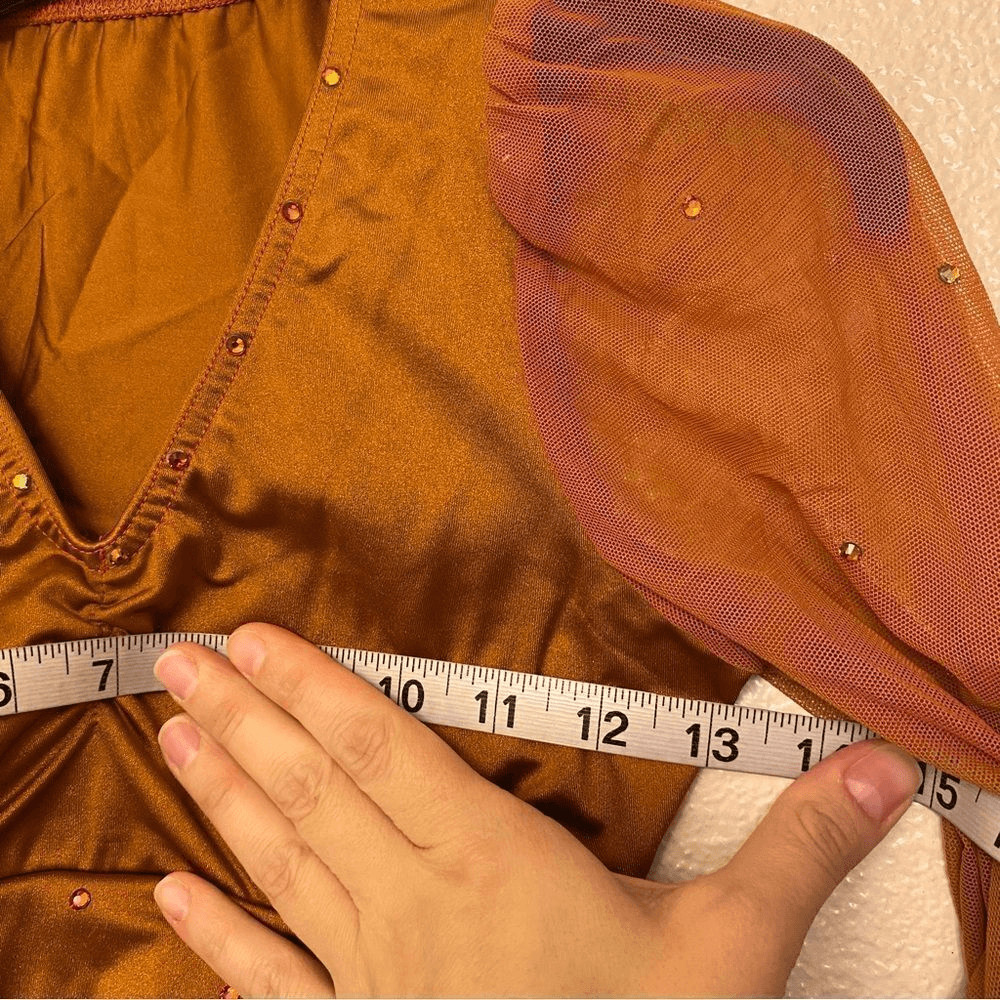 Kelle dance solo costume Orange bronze poet leotard 4235 LC-large child