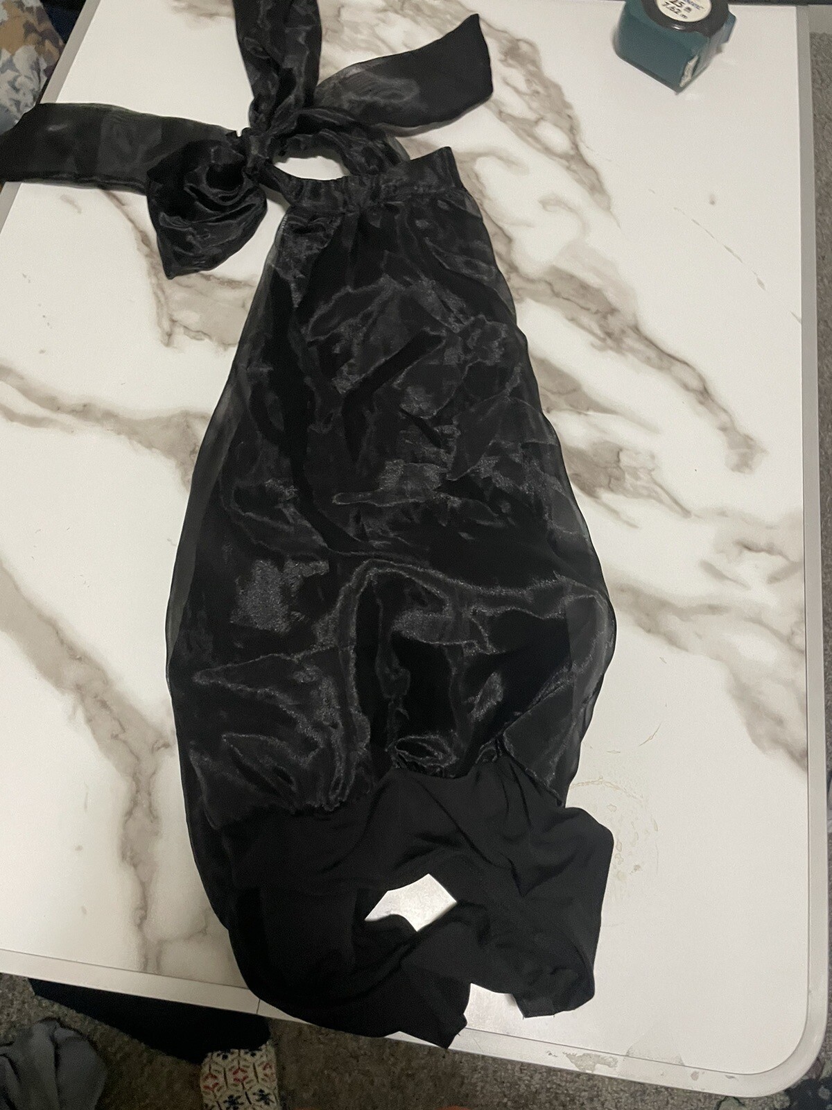 ThirtyThirty Leotard Size S Black Chiffon Shell With Lining W/Chiffon Tie Neck