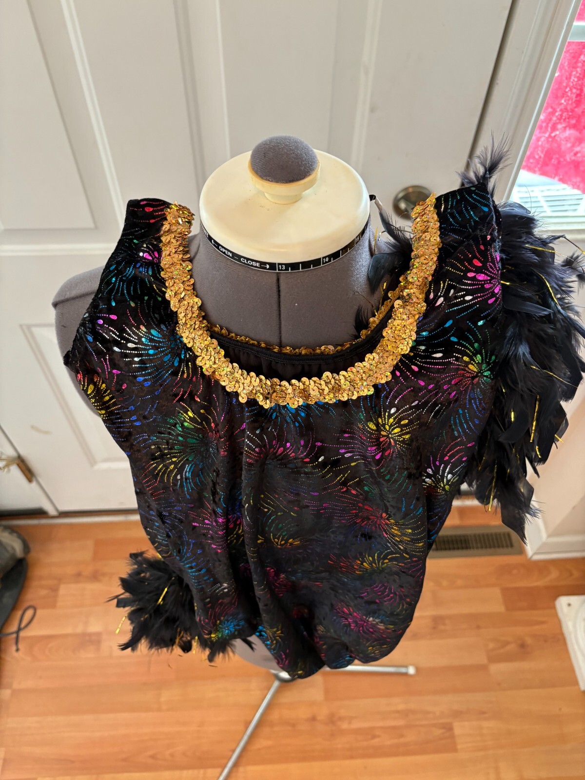 Black Rainbow Fireworks Feathers Dance Costume Leotard Adult Size Medium