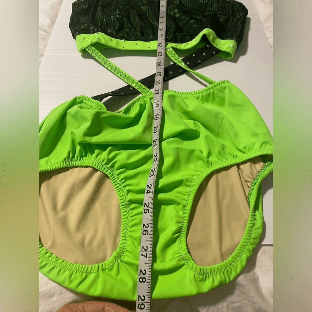 Custom dance solo costume neon green black 2 piece contemporary acro MA LA adult