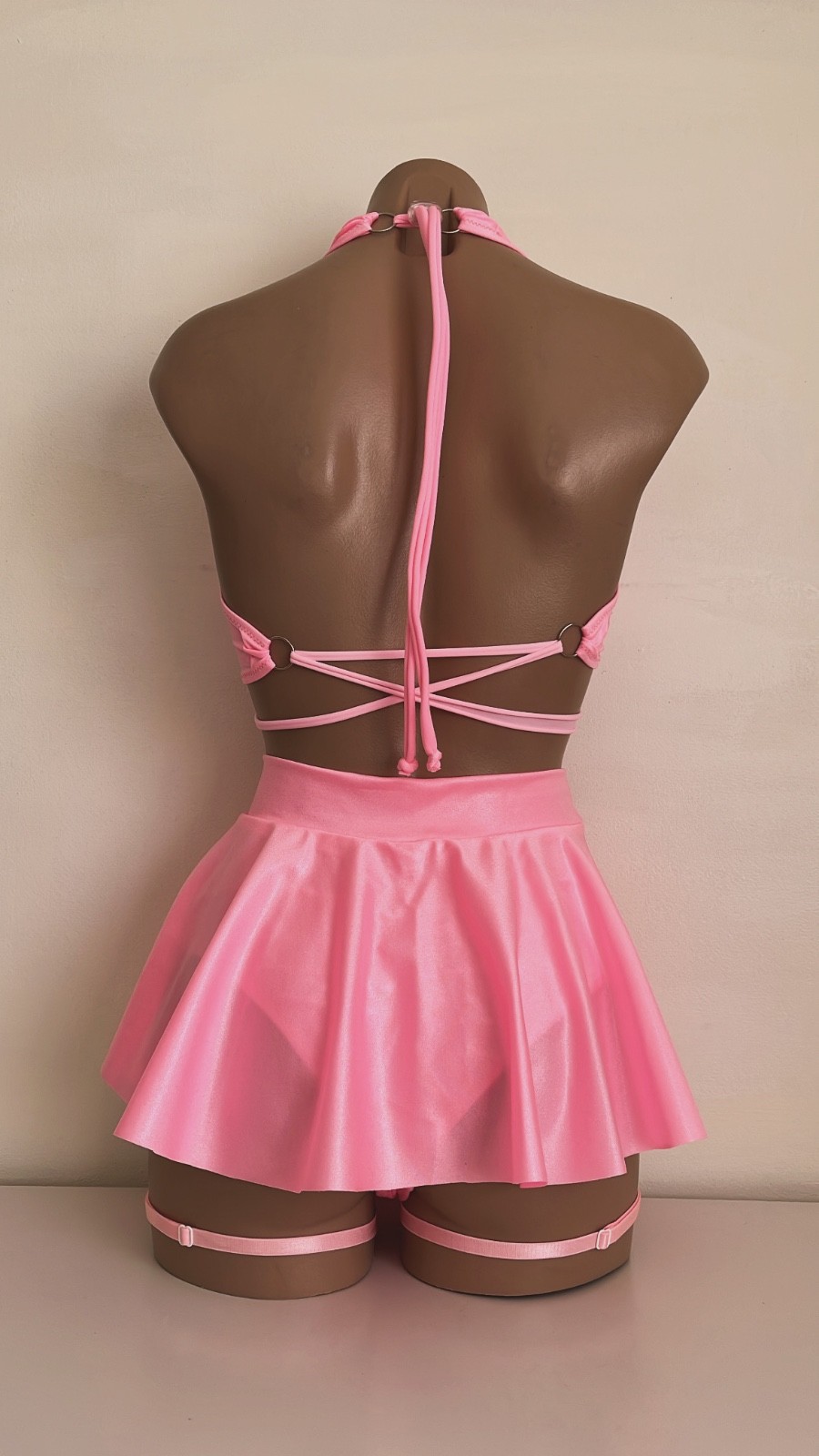 Schminke👙dance wear pole-dance skirt brief wet-look hologram 5x ring halter top
