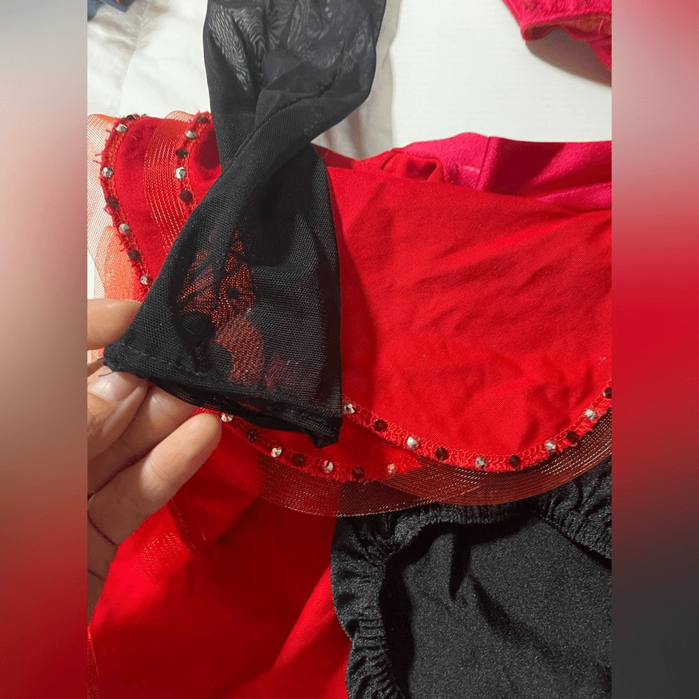 Kelle dance costume black red leotard skirt 2 piece CHASING STARS 5341 MA adult