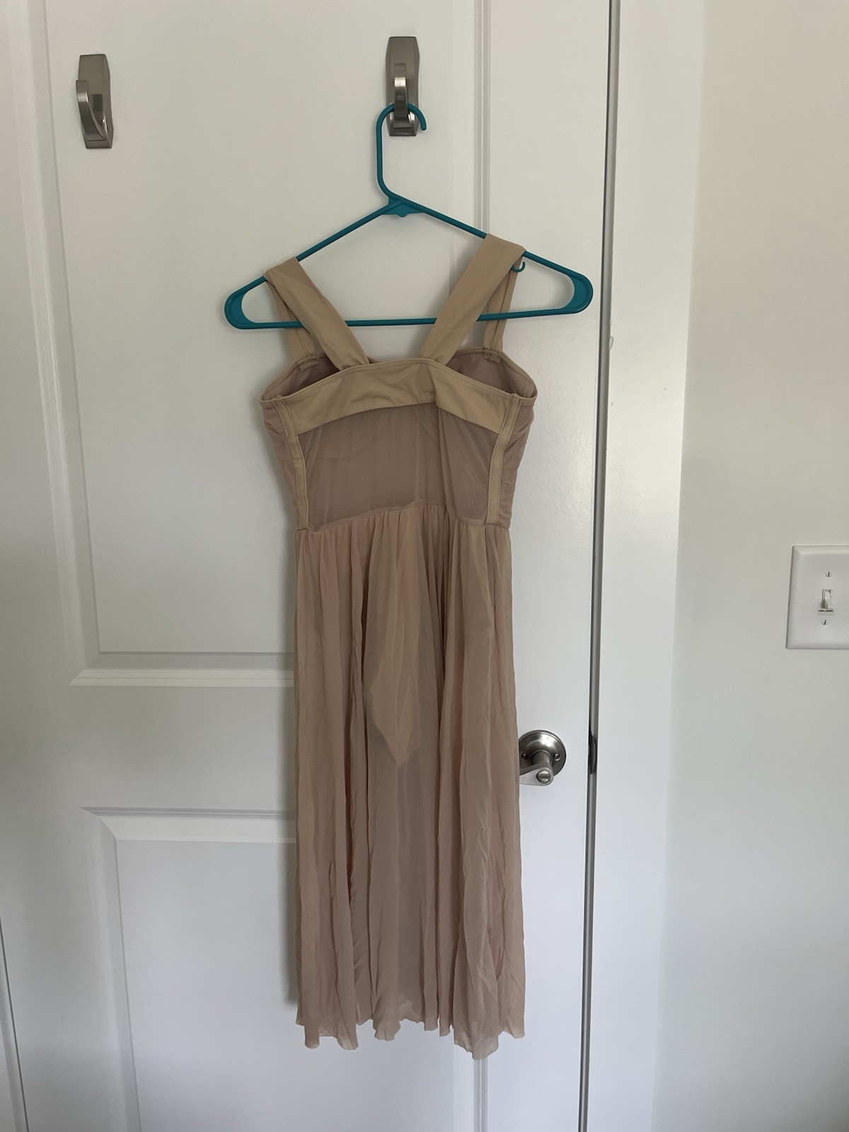 Weissman Women Beige Mesh Overlay Dance Leotard Dress Costume, Size SA