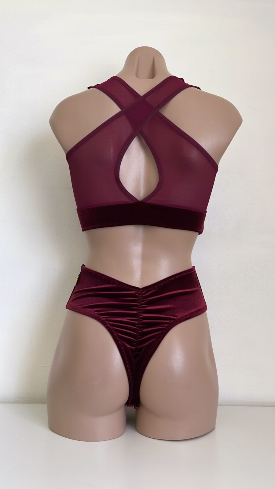 Schminke 🎩 Velvet & mesh Pole wear dance set ethereal top thong bottoms