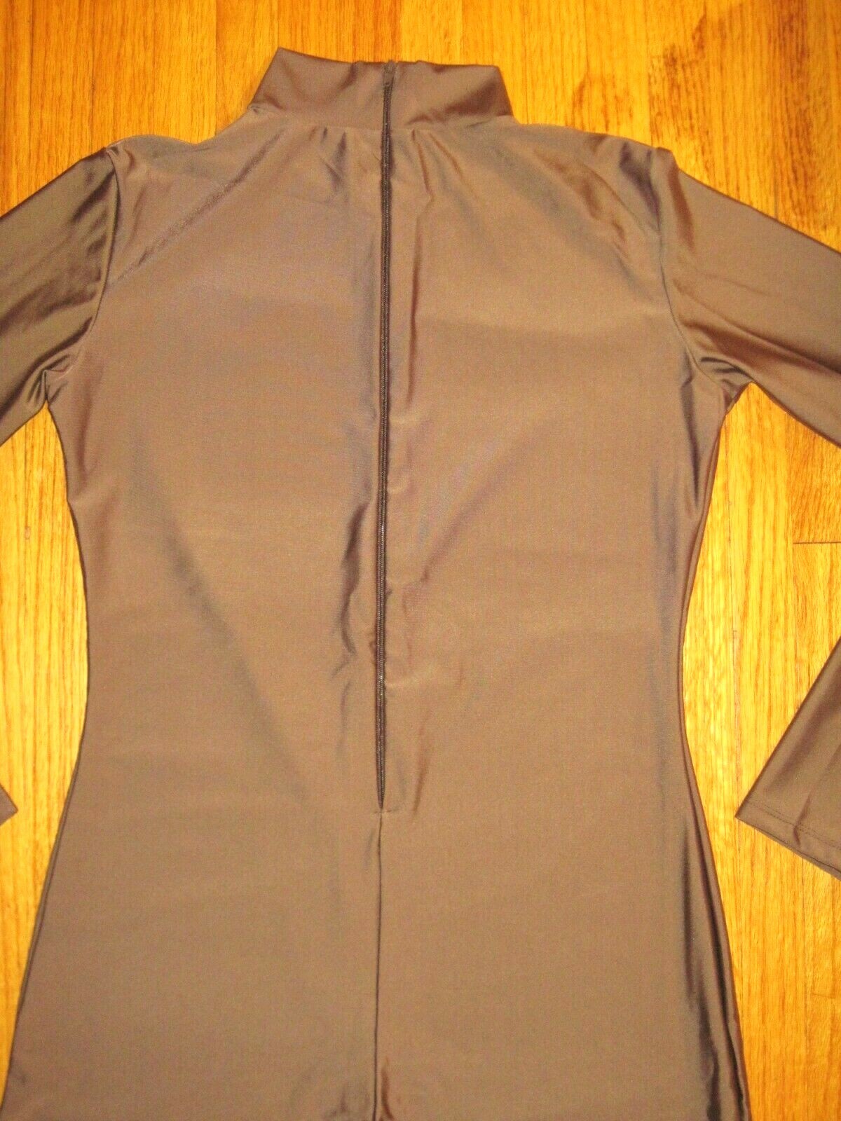 Plus Size Shiny Brown Long Sleeve T Neck Footed Unitard Jumpsuit 2XL-16-18 New