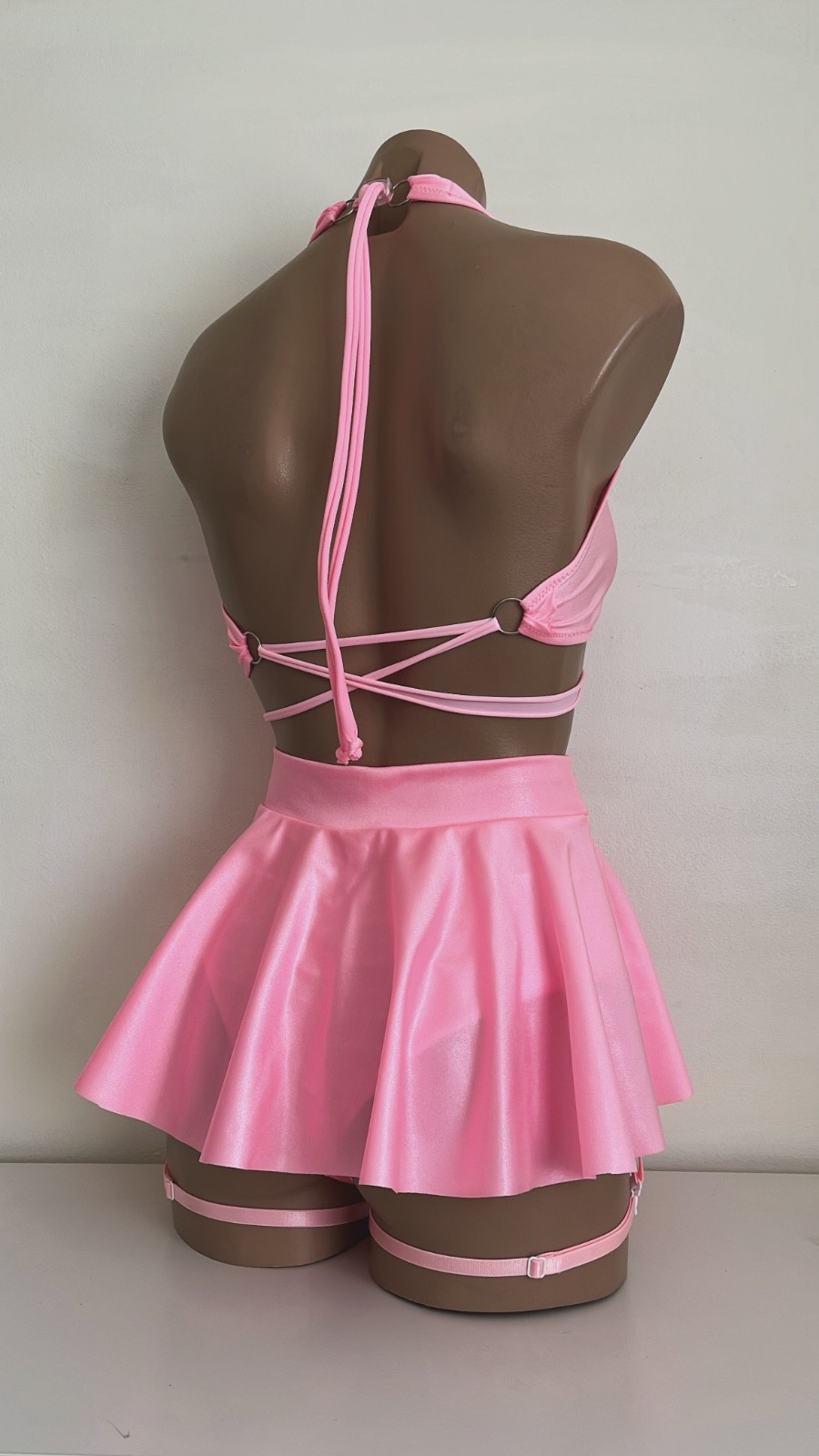 Schminke👙dance wear pole-dance skirt brief wet-look hologram 5x ring halter top