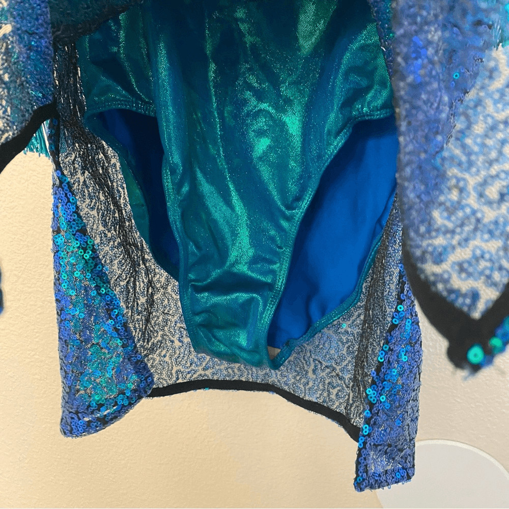 Revolution 10th House Dance Costume teal sequin fringe ELECTRA TH23105 adult MA