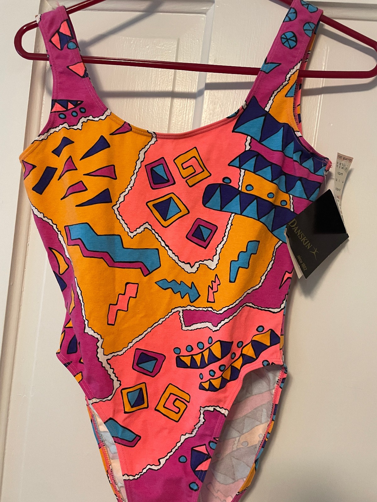 Vintage NEON Danskin Leotard 80s NWT Medium Dead Stock WILD Print Geometric High