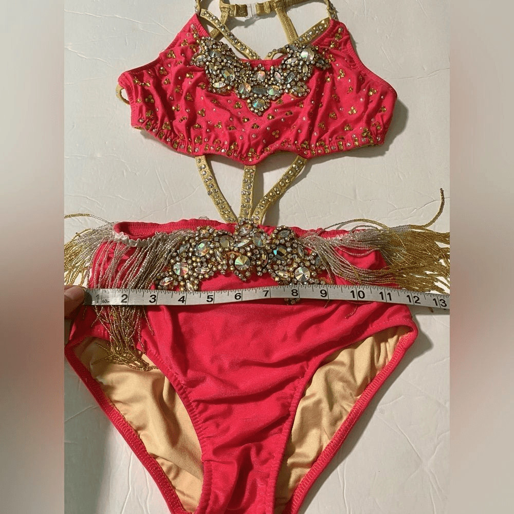 Glamour Solo Dance Costume Hot Pink Fringe Jazz Tap Musical Rhinestone SA Adult