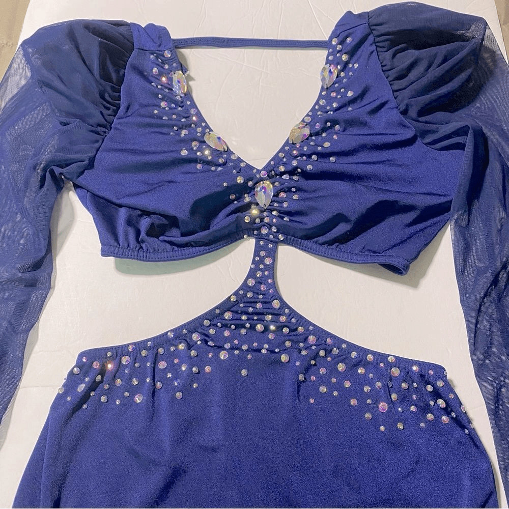 Kelle Competition Dance Costume Navy Blue Long Sleeve Lyrical Solo Adult Medium
