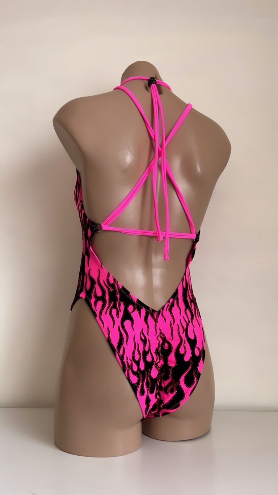 Schminke 🔥 Flames fire Monokini pole dance wear mesh UV neon luminous bodysuit