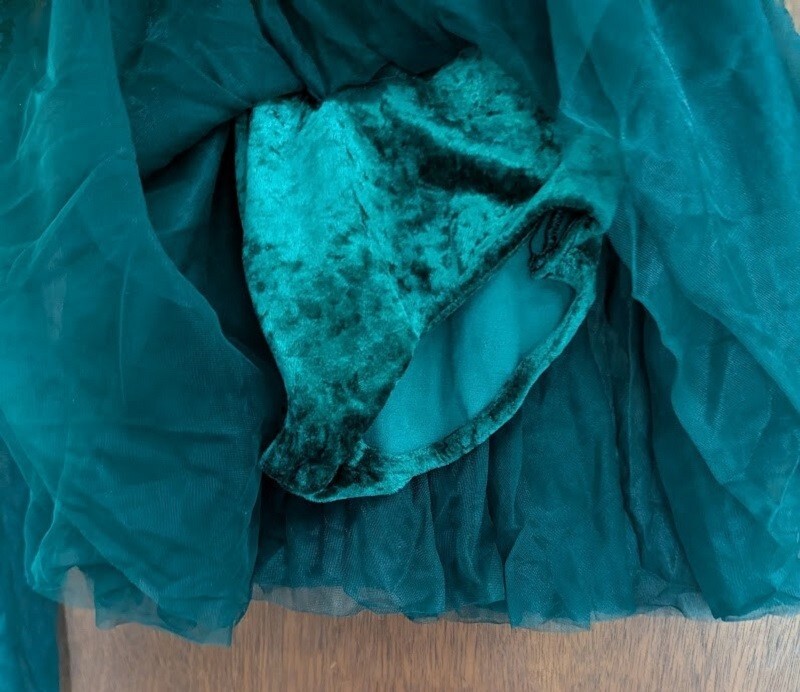 Wolff Fording Hunter Green Dance Velvet Bodysuit with Chiffon Skirt Size Petite