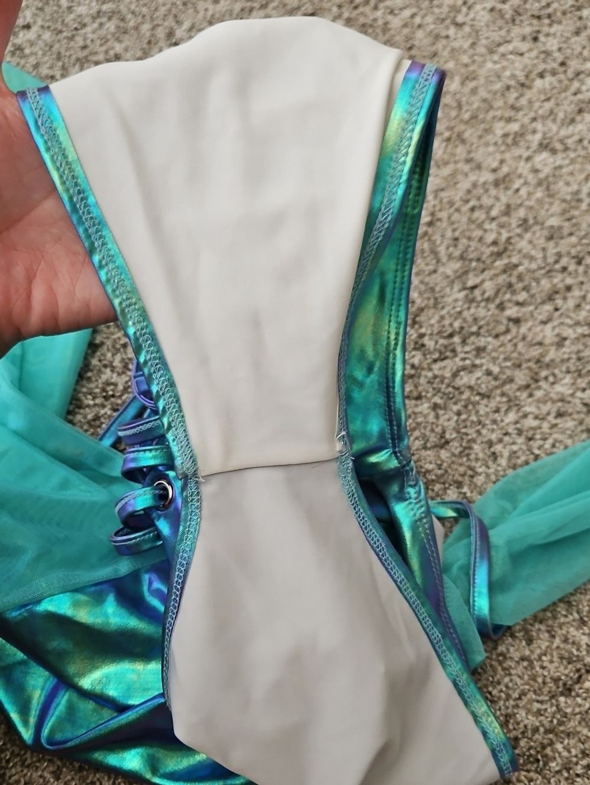 J. Valentine Metallic Iridescent Lace Up Rave Bodysuit Turquoise Green L/XL