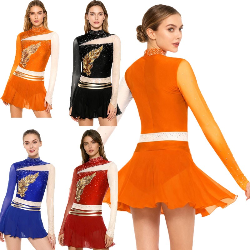 Womens Costume Samba Leotard Color Block Dress Performance Dancewear Stage