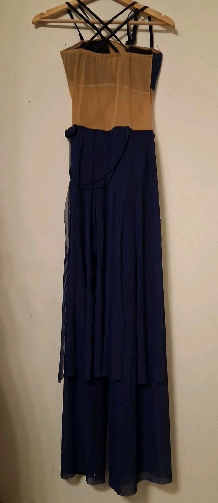 Solo custom Dance Costume Jumpsuit Bodsuit Sheer Wide Leg Mesh And Fringe Navy