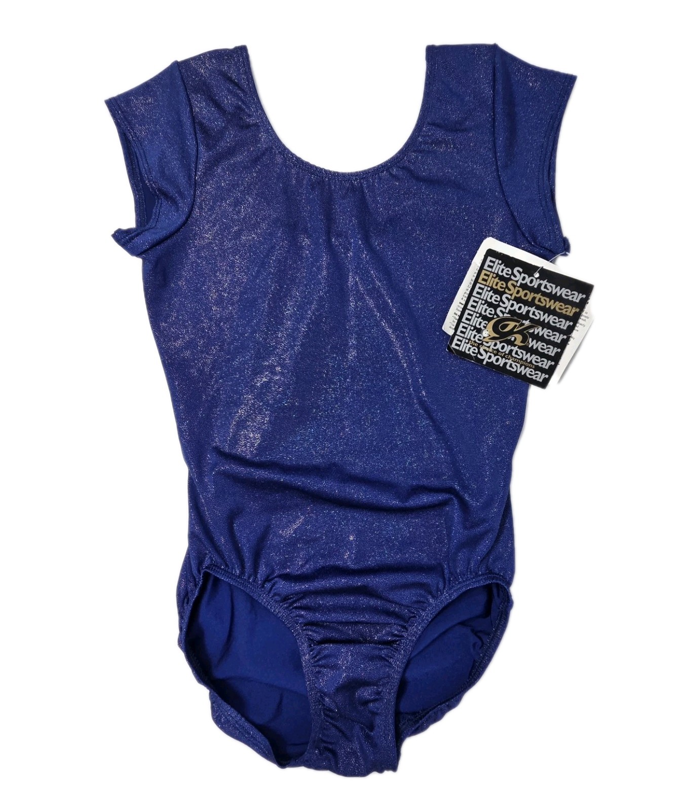 GK Elite VTG Glitter Sparkle Royal Blue Leotard Short Sleeve Rear Scoop Size AL