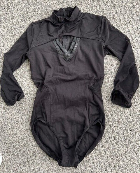 Long Mesh Sleeves Black Leotard High Neck Size M. GUC