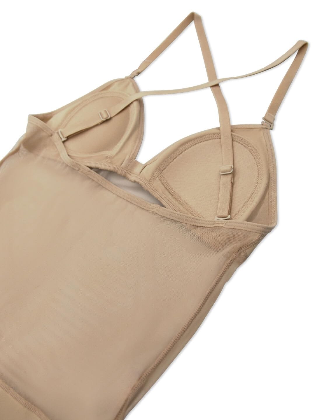 Womens Plunge Neck Mesh Midiff Leotard Base Layer Underwear, Nude, X-Small US