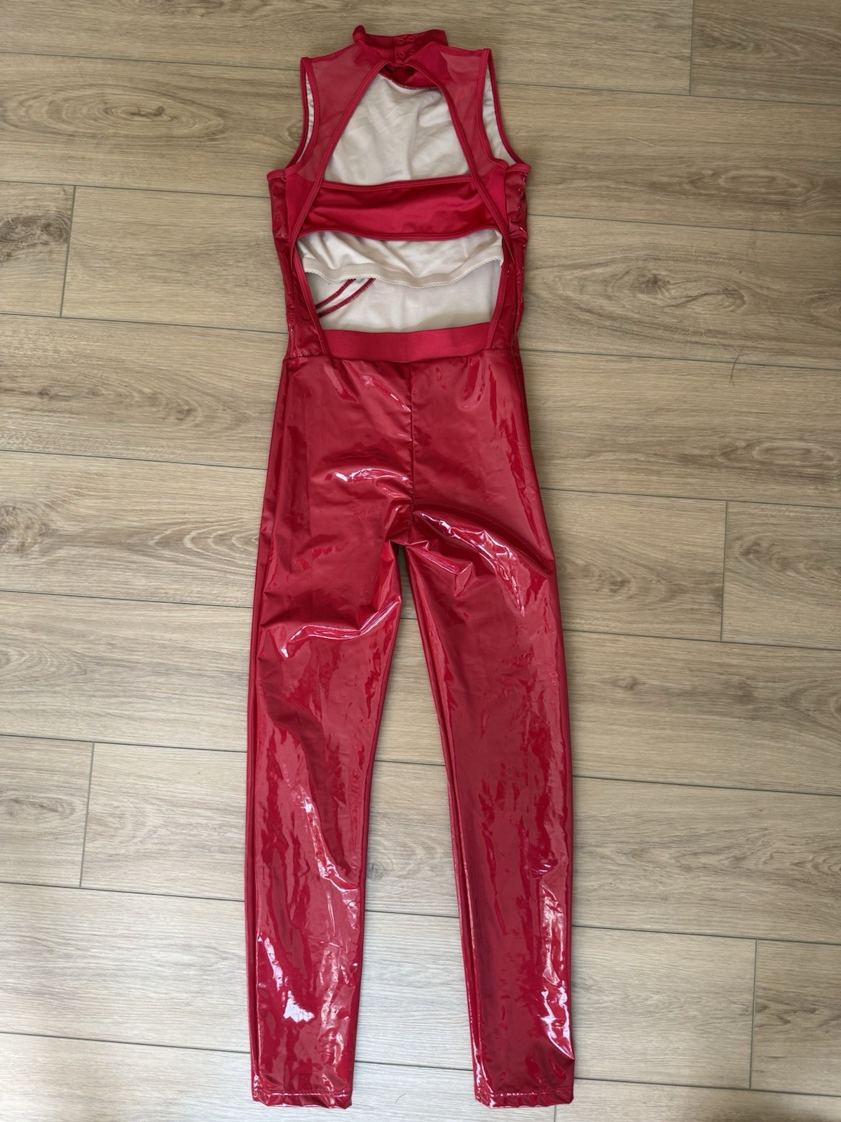 WEISSMAN Elite Dance Costume My Prerogative High Shine Faux Red Leather Sz SA