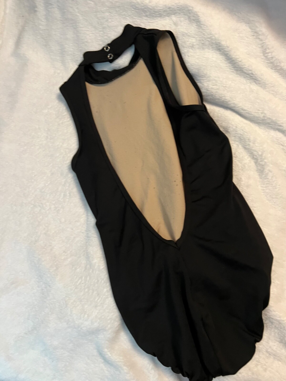 Natalie black open back leotard sz S adult with snap neck