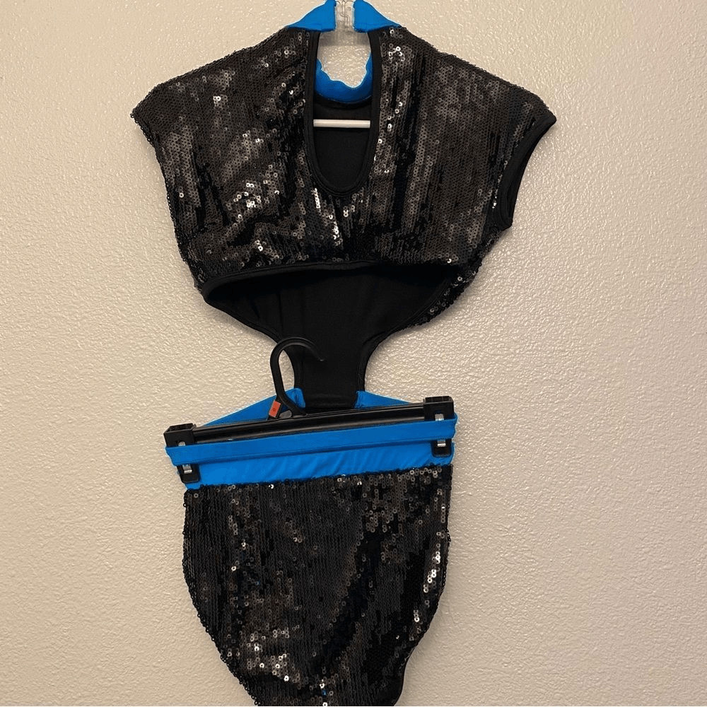 Glamour dance Solo costume 2 piece style chevron rainbow black sequin Leotard SA