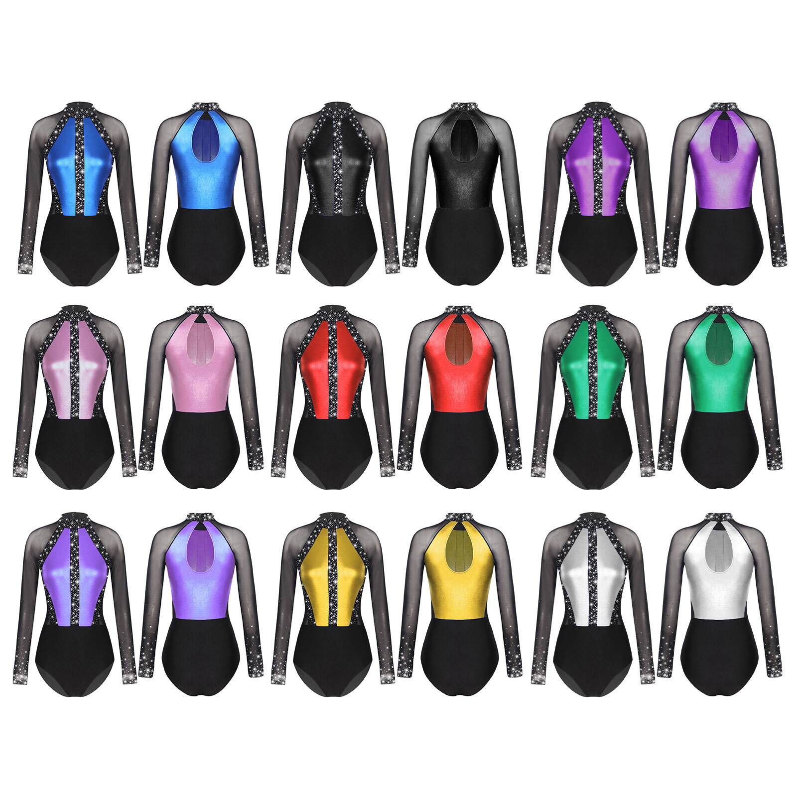 US Womens Leotard Ice Skating Ballet Sparkling Gymnastics Mesh Dancewear Adult