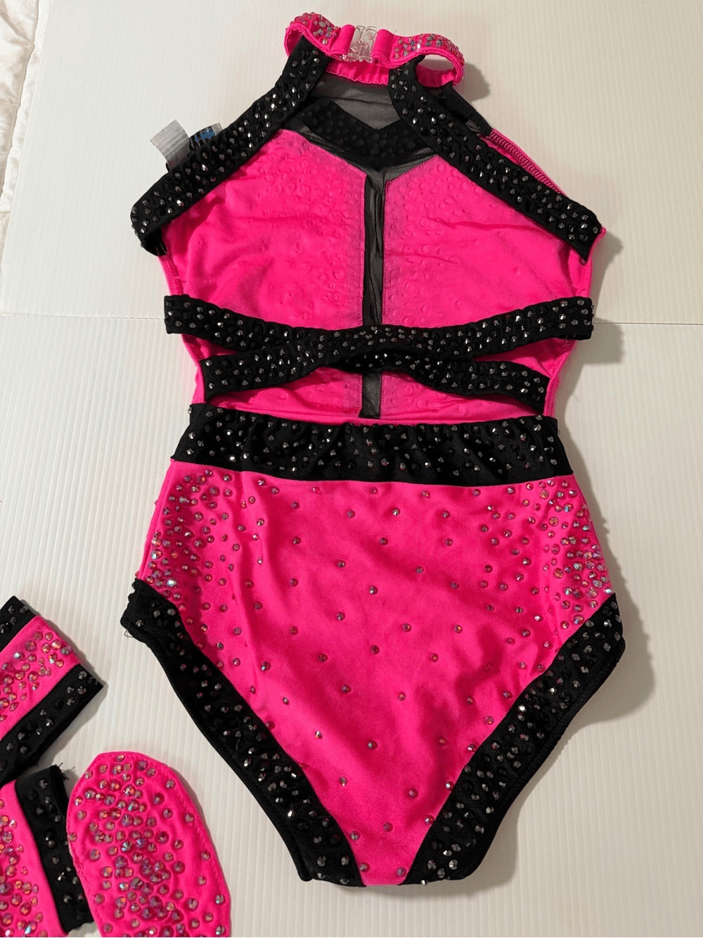 Glamour Solo Dance Costume Hot Pink Black Rhinestone contemporary jazz XSA Adult
