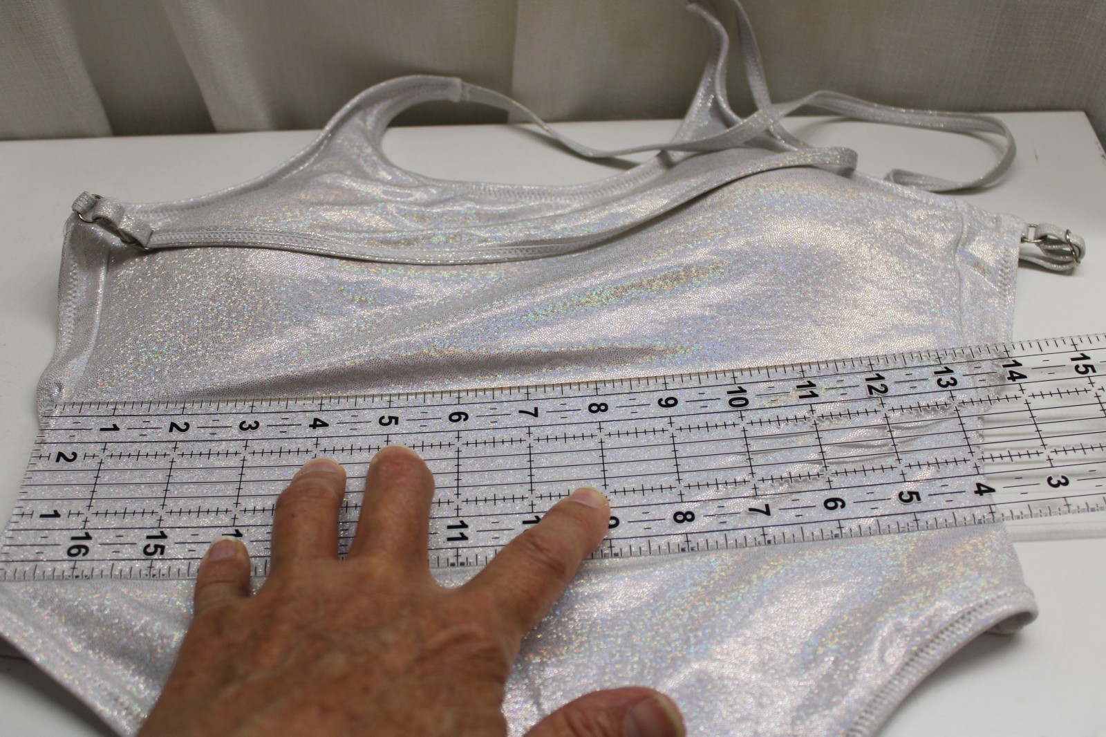 Light Silver Padded Holographic Rainbow Low Cross Back Body Suit RaveDanceFest M