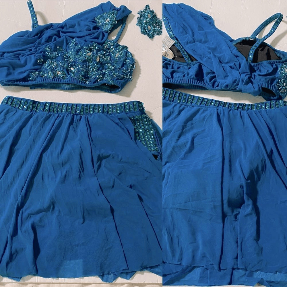 Rare Glamour competition solo 2 piece dance costume teal lyrical MA adult