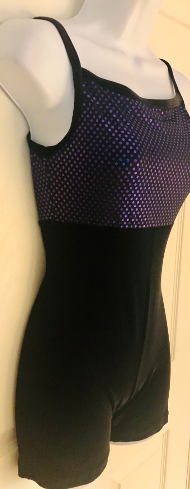GK DANCE BIKETARD ADULT SMALL PASSION FOILED PRINT BLACK VELVET GYM CAMISOLE AS