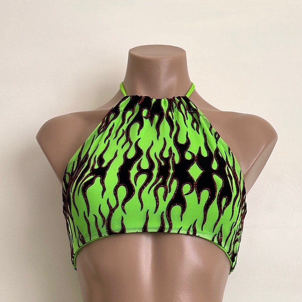 Schminke 🔥 Flames fire halter top dance wear mesh & spandex UV neon luminous