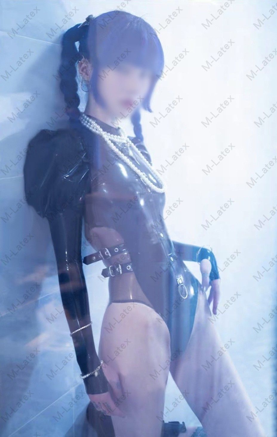 Latex polish Gummi Leotard buckles puff sleeves bodysuit customized 0.4mm #1012