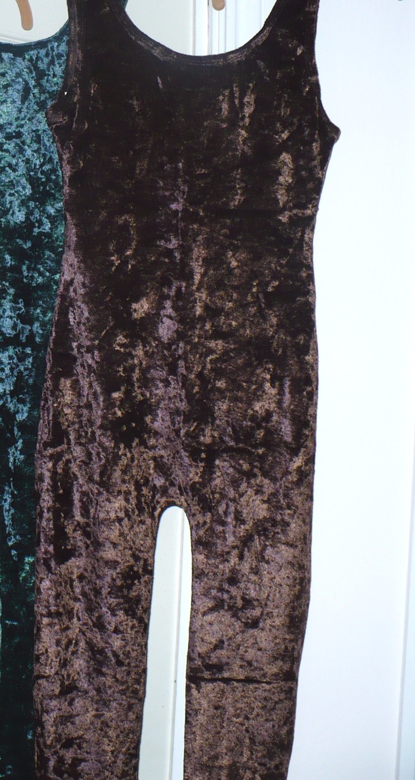 Chocolate Brown MD Crushed velvet Tank Unitard Leotard w/ legs lycra STRETCHY