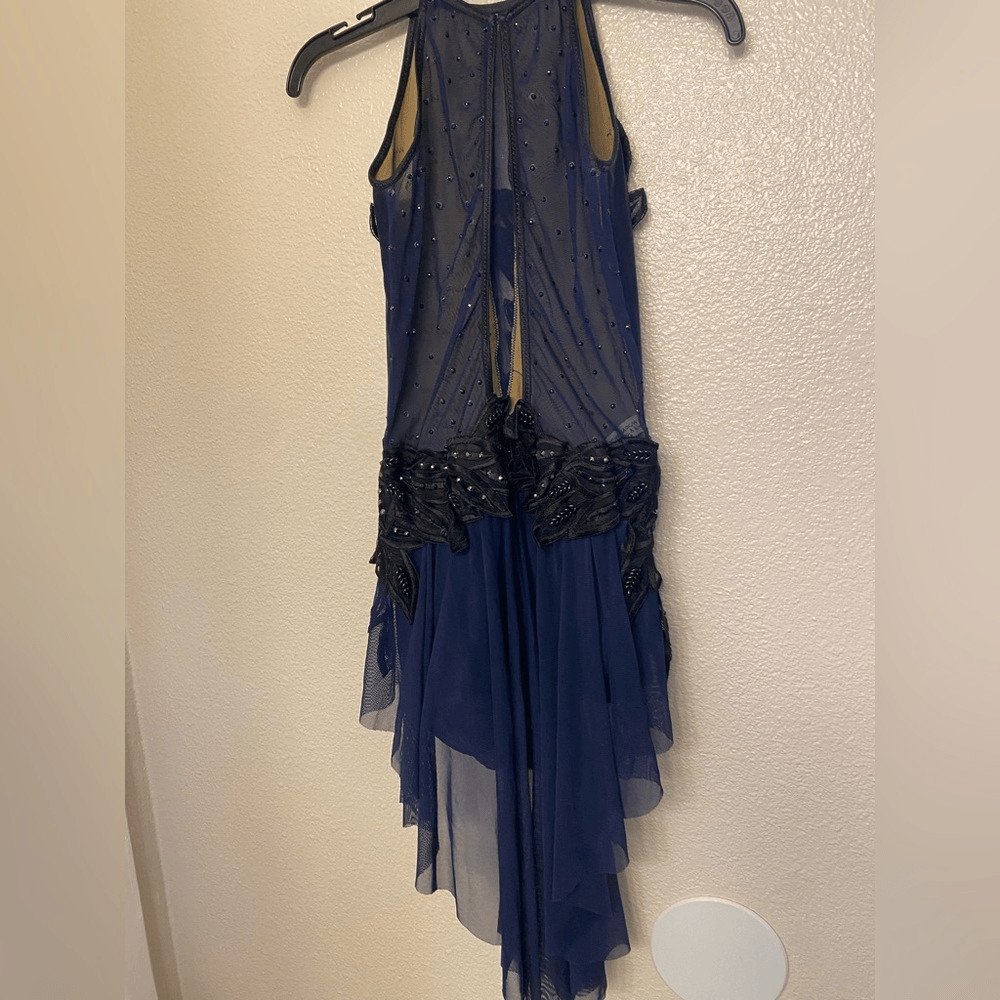 Custom navy blue Dance Costume embellished rhinestoned lyrical dress adult SA