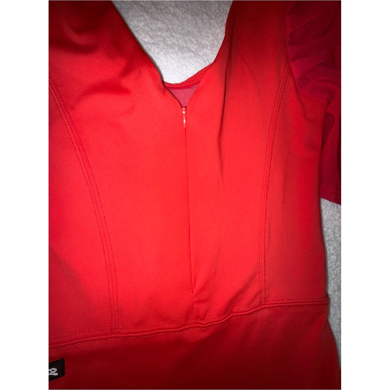Tiger Friday Girls‘ Red Dance Leotard with Sheer Puff Sleeves Size Adult X-Small