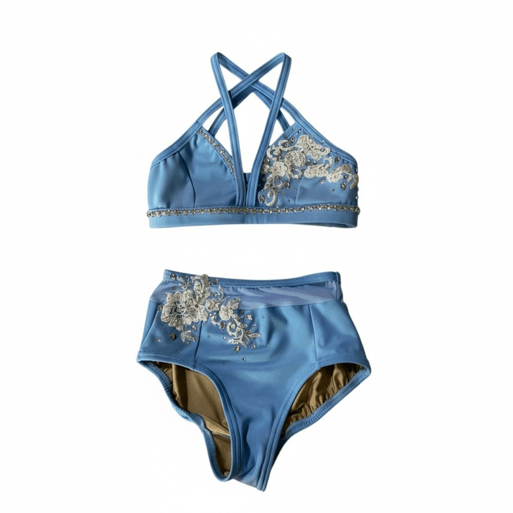 Custom solo dance convention contemporary costume 2 piece light blue MA adul NEW