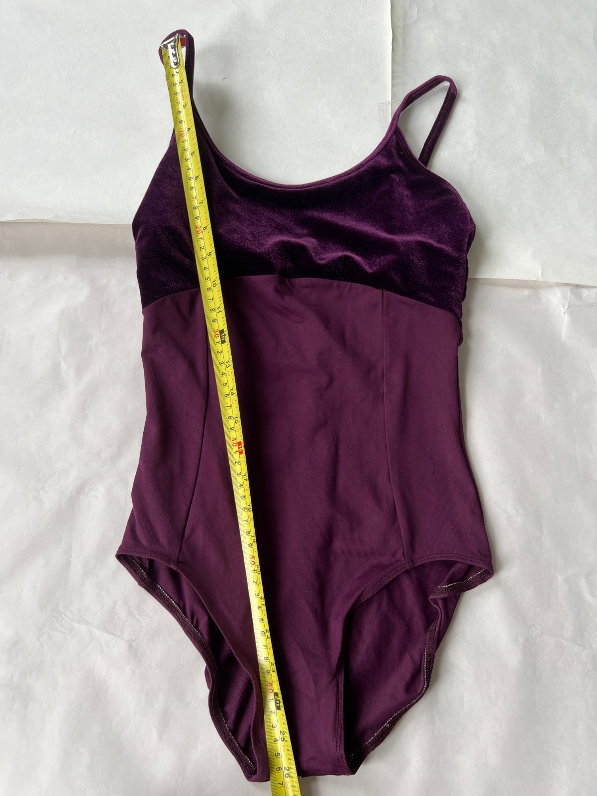 Ainsliewear plum purple leotard with velvet trim- size L